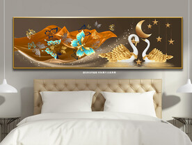 轻奢天鹅蝴蝶床头装饰画