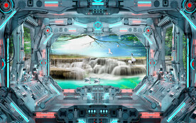 流水生财山水风景背景墙