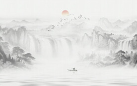 新中式水墨国画山水背景墙壁画