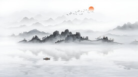 新中式山水风景背景墙