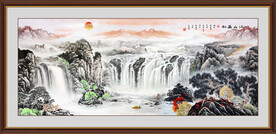 瀑布山水画
