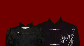 双人中式红底照服装素材