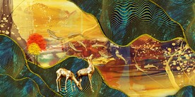 抽象麋鹿九鱼图