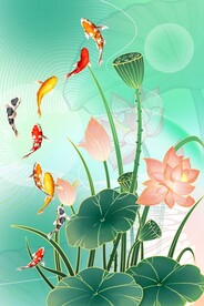 荷花九鱼图