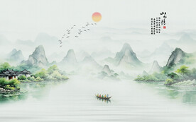 水墨江南水乡背景墙