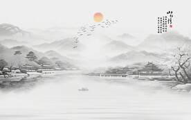 水墨江南水乡背景墙