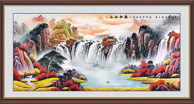 江山如画旭日东升山水画