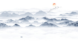 禅意水墨山水画背景墙