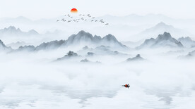 新中式水墨山水背景墙