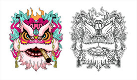 国潮醒狮子春节喜庆矢量cdr