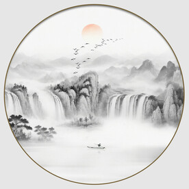 圆形新中式水墨画