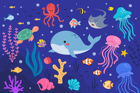 可爱海洋生物卡通海底世界背景墙