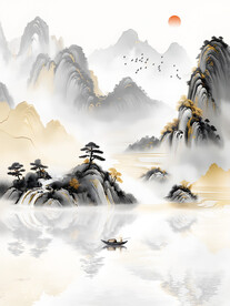 中国风水墨画新中式山水背景墙