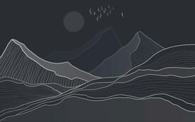 线条山水工笔线描山背景墙