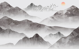 抽象意境线条山水中式背景墙