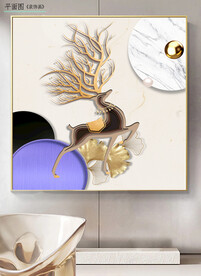 现代轻奢立体发财鹿客厅装饰画