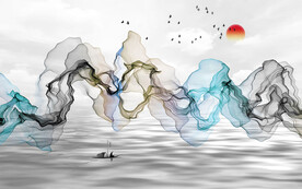 抽象意境线条山水画新中式壁画