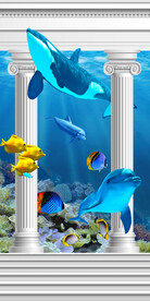 罗马柱海底宫殿海豚3D立体玄关