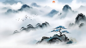 中式意境水墨风景背景