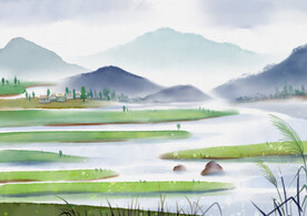 水彩风景场景图