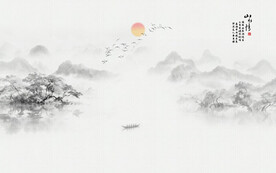 大气水墨山水画背景墙