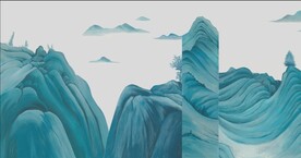中式工笔山背景装饰画