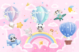 卡通动物气球粉色天空儿童背景墙