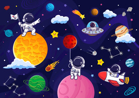 卡通宇宙星球太空宇航员星空背景