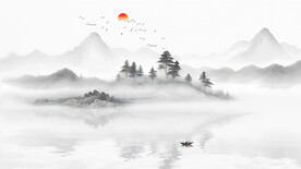 简约水墨山水客厅电视背景