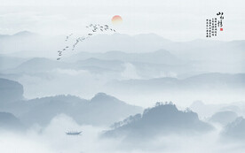 新中式水墨山水画背景墙