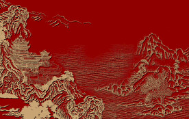 线描新中式山水背景墙壁画