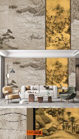  新中式背景墙国画山水背景墙壁