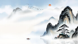 新中式蓝色意境水墨山水电视背景