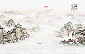 新中式水墨山水国画电视背景墙