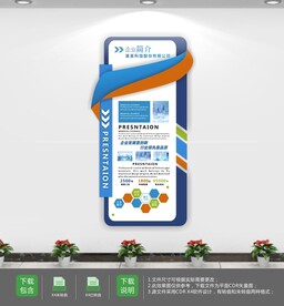 蓝橙色企业发展历程文化墙