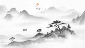 山水国画客厅背景墙