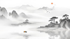 客厅背景墙国画山水