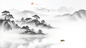 中式水墨山水情背景墙