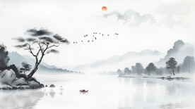 水墨画山水中式背景墙