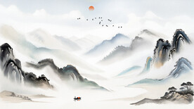 淡雅水墨山水背景墙