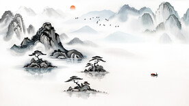 新中式山水画背景墙