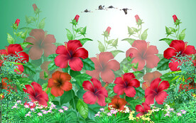 热带植物花卉客厅背景墙