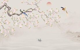 新中式工笔花鸟画背景墙