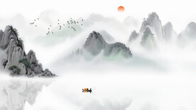 中式水墨意境山水背景