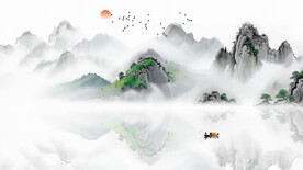 中式山水沙发背景