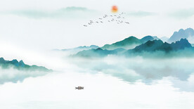 蓝色意境山水画