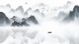 简约水墨意境山水背景墙