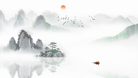 山水意境壁画电视背景