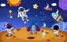 卡通宇航员太空儿童房背景墙图片