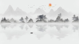 意境水墨山水背景墙